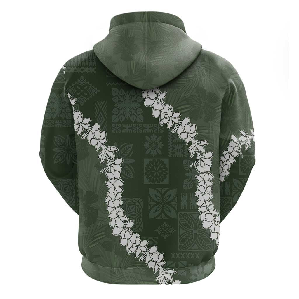 Hawaii Aloha Zip Hoodie Sage Quilt Patch Work Mix Plumeria Lei