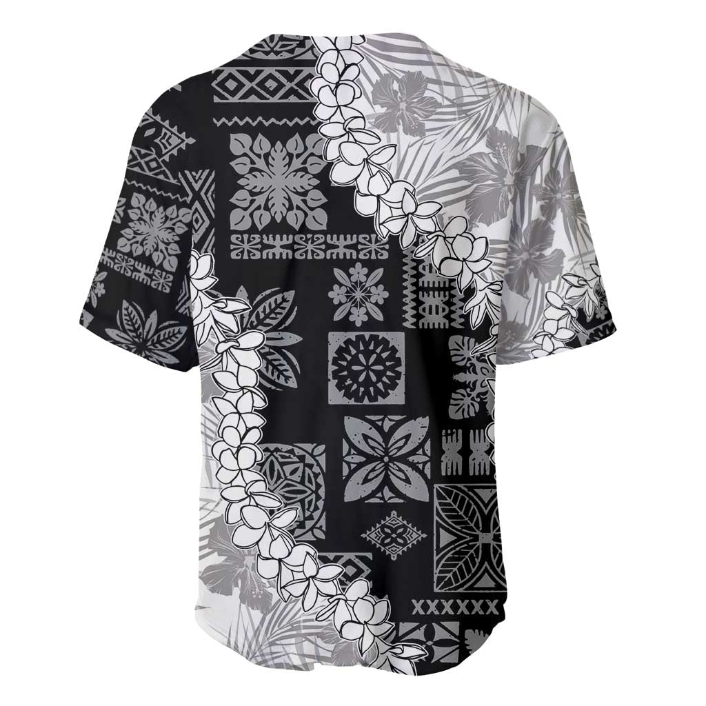 Hawaii Aloha Baseball Jersey White Quilt Patch Work Mix Plumeria Lei