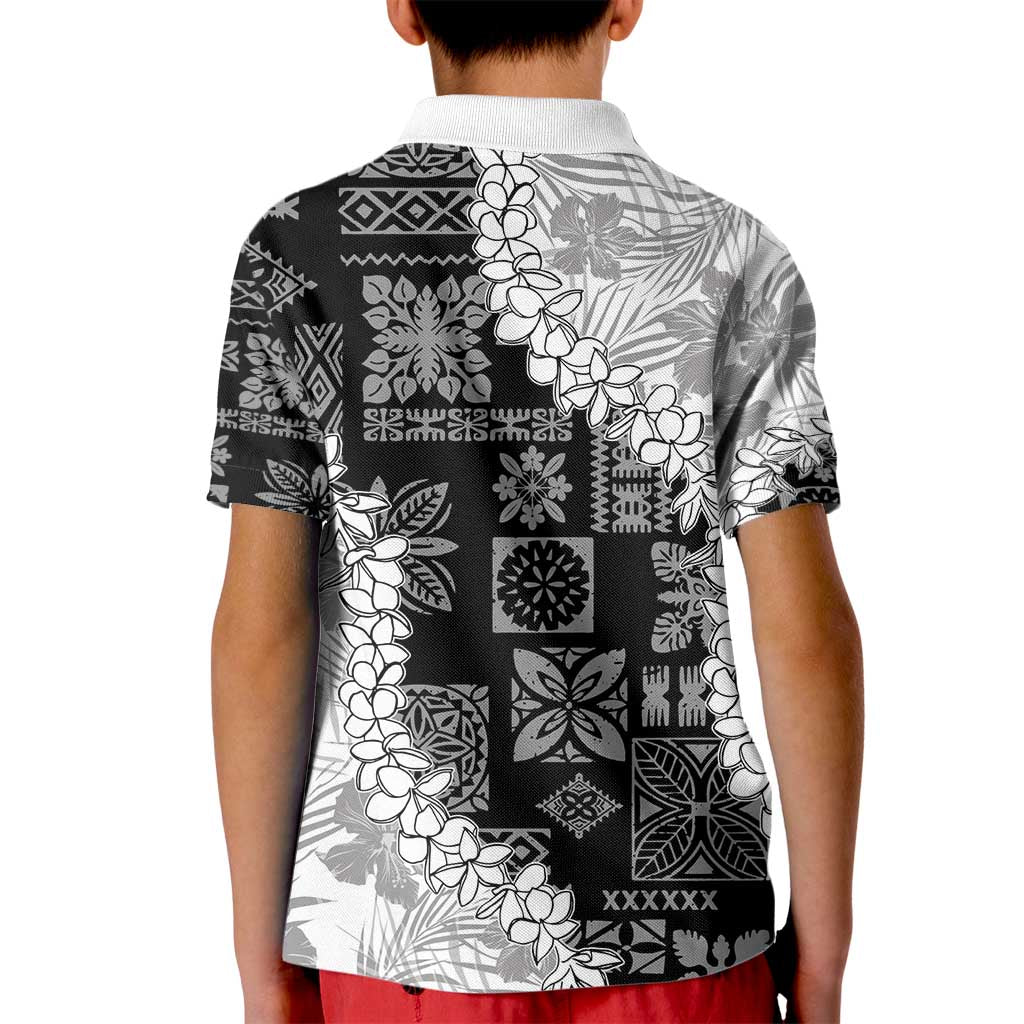 Hawaii Aloha Kid Polo Shirt White Quilt Patch Work Mix Plumeria Lei