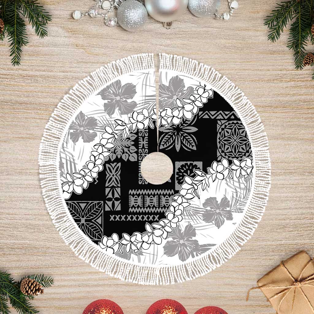 Hawaii Aloha Tree Skirt White Quilt Patch Work Mix Plumeria Lei