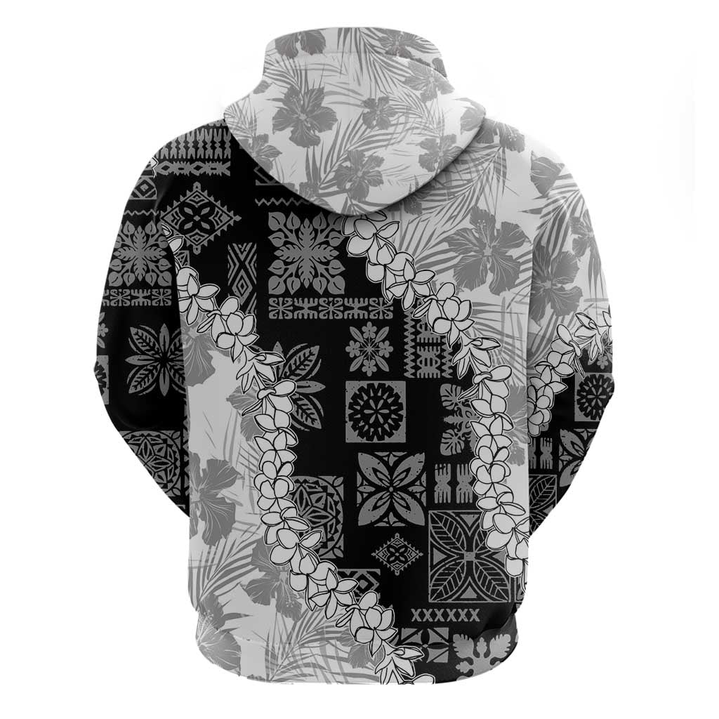 Hawaii Aloha Zip Hoodie White Quilt Patch Work Mix Plumeria Lei