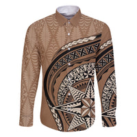 Tonga Ngatu Family Matching Short Sleeve Bodycon Dress and Hawaiian Shirt Tokelau Classic Motifs LT7 Dad's Shirt - Long Sleeve Brown - Polynesian Pride