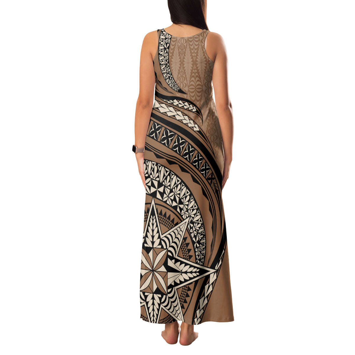 Tonga Ngatu Family Matching Tank Maxi Dress and Hawaiian Shirt Tokelau Classic Motifs LT7 - Polynesian Pride