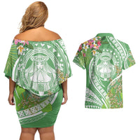 Aloha Molokai Island Couples Matching Off Shoulder Short Dress and Hawaiian Shirt Hawaii Pua Kukui LT7 - Polynesian Pride