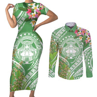 Aloha Molokai Island Couples Matching Short Sleeve Bodycon Dress and Long Sleeve Button Shirt Hawaii Pua Kukui LT7 Green - Polynesian Pride