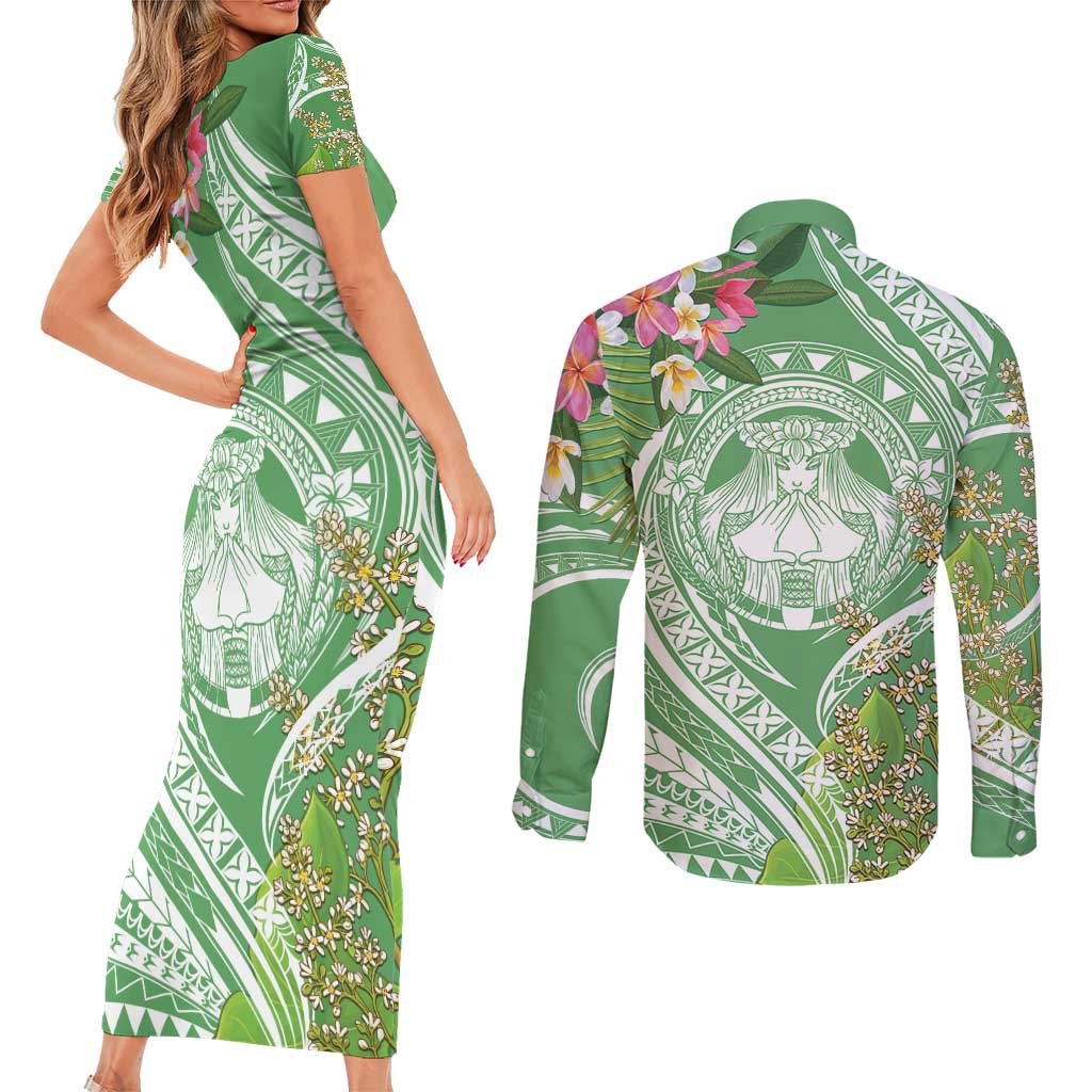 Aloha Molokai Island Couples Matching Short Sleeve Bodycon Dress and Long Sleeve Button Shirt Hawaii Pua Kukui LT7 - Polynesian Pride