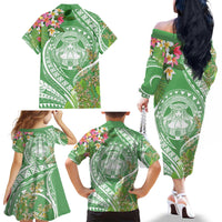 Aloha Molokai Island Family Matching Off The Shoulder Long Sleeve Dress and Hawaiian Shirt Hawaii Pua Kukui