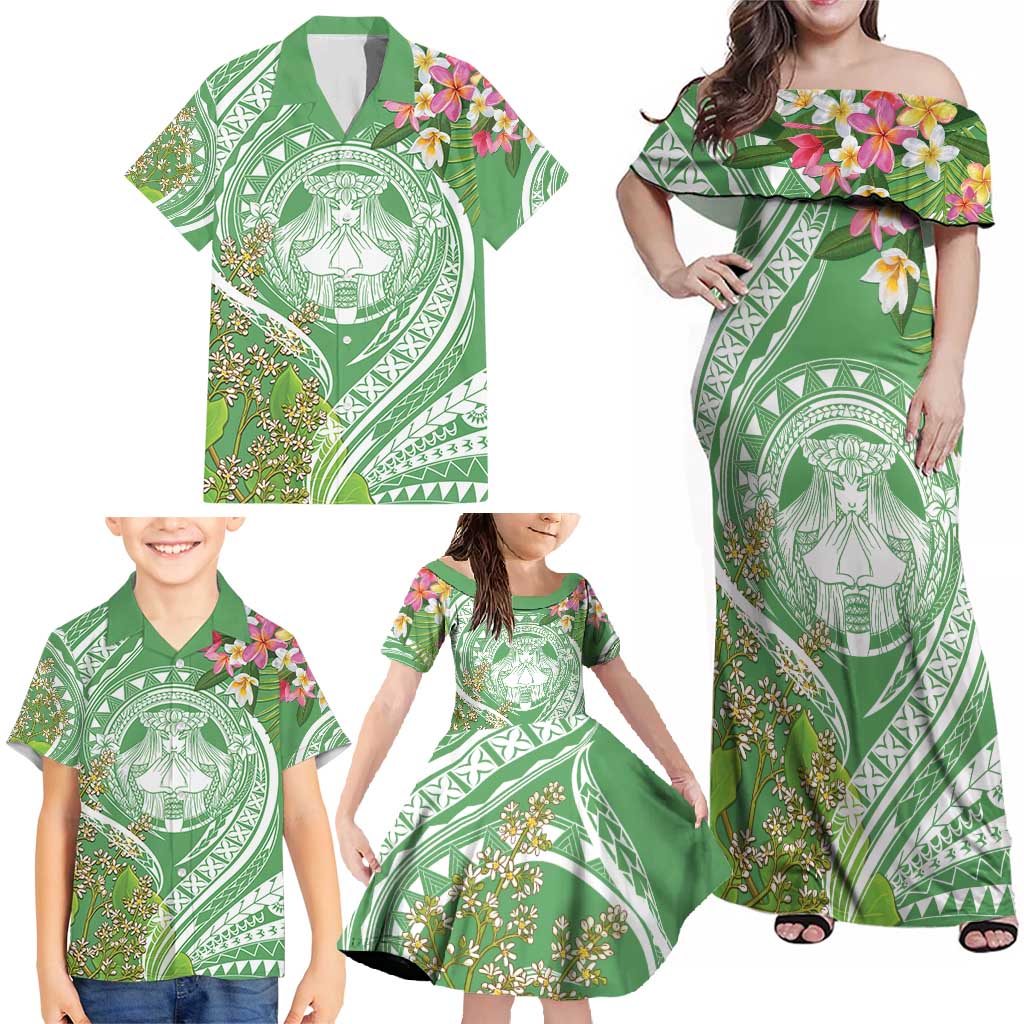Aloha Molokai Island Family Matching Off Shoulder Maxi Dress and Hawaiian Shirt Hawaii Pua Kukui