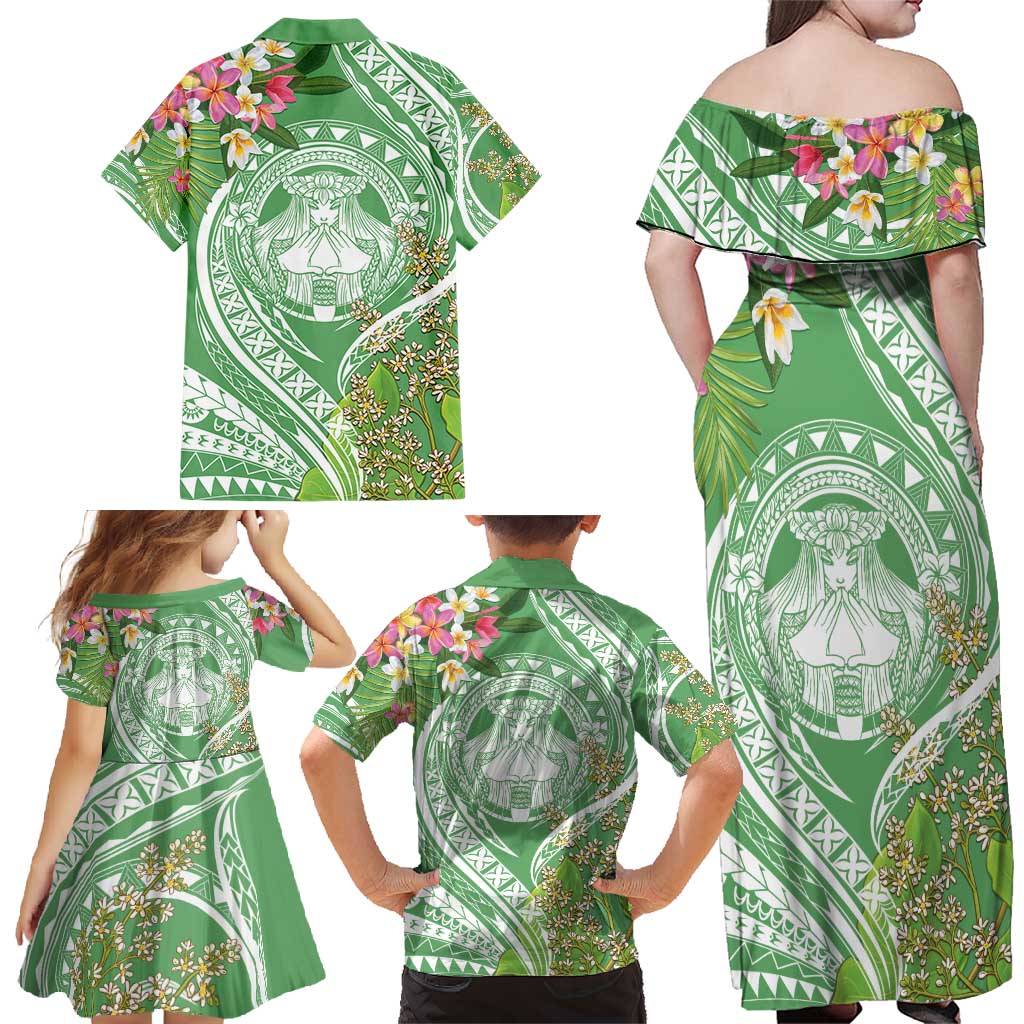 Aloha Molokai Island Family Matching Off Shoulder Maxi Dress and Hawaiian Shirt Hawaii Pua Kukui