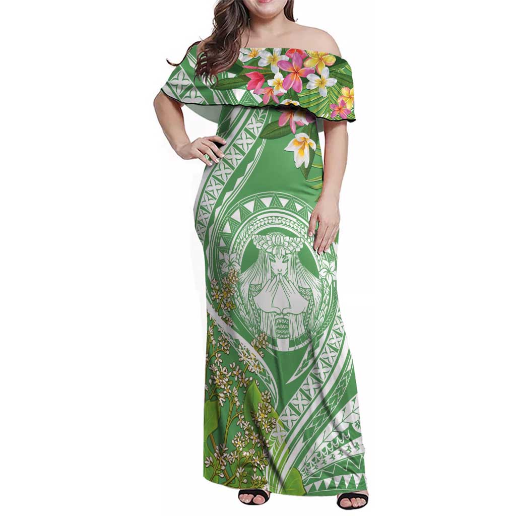 Aloha Molokai Island Family Matching Off Shoulder Maxi Dress and Hawaiian Shirt Hawaii Pua Kukui