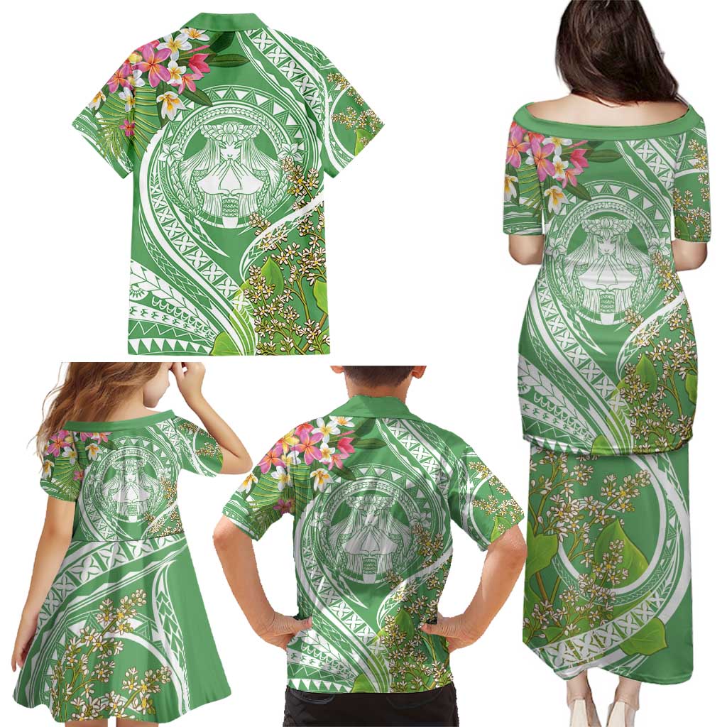 Aloha Molokai Island Family Matching Puletasi and Hawaiian Shirt Hawaii Pua Kukui