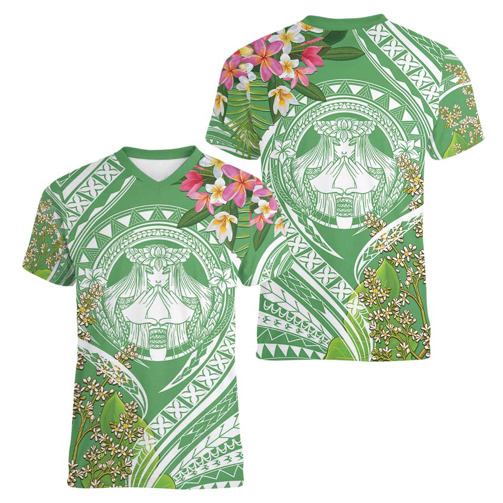 Aloha Molokai Island Women V-Neck T-Shirt Hawaii Pua Kukui LT7 - Polynesian Pride