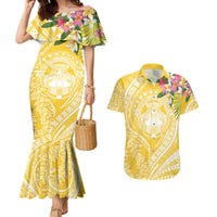 Aloha Hawaii Oahu Couples Matching Mermaid Dress and Hawaiian Shirt Wahine with Ilima Lei