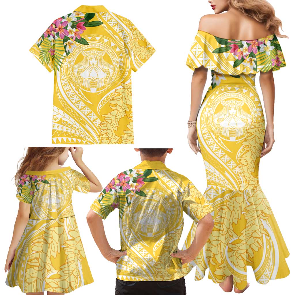 Aloha Hawaii Oahu Family Matching Mermaid Dress and Hawaiian Shirt Wahine with Ilima Lei
