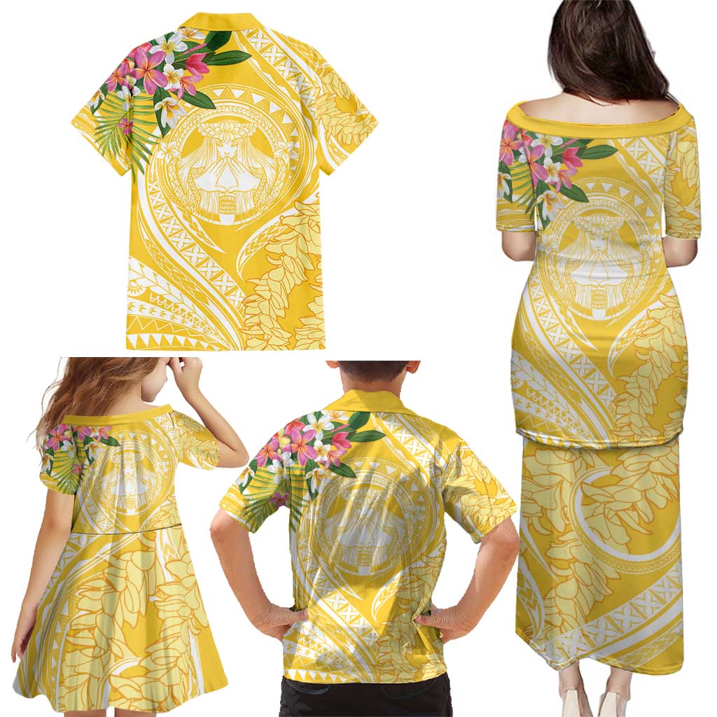 Aloha Hawaii Oahu Family Matching Puletasi and Hawaiian Shirt Wahine with Ilima Lei