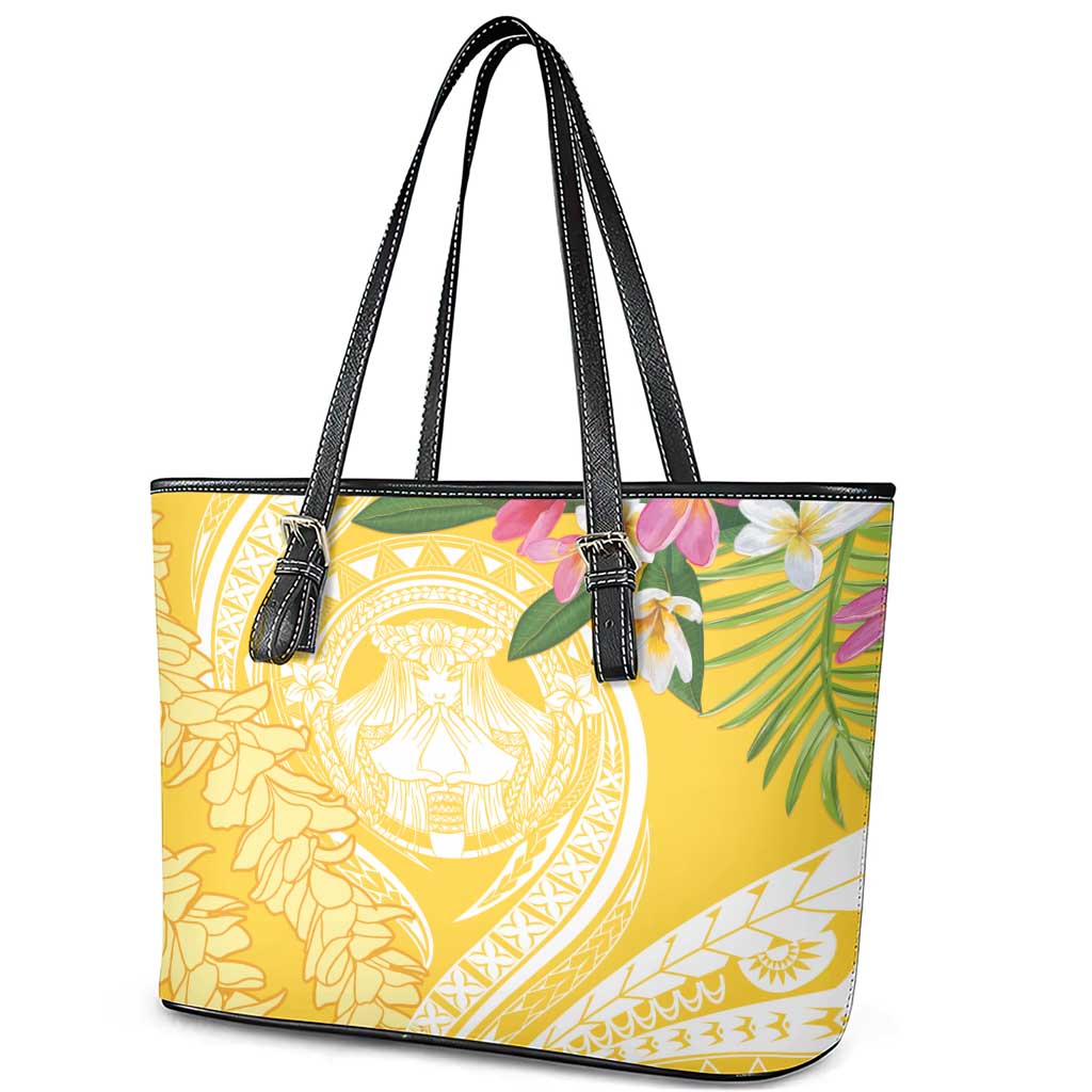 Aloha Hawaii Oahu Leather Tote Bag Wahine with Ilima Lei