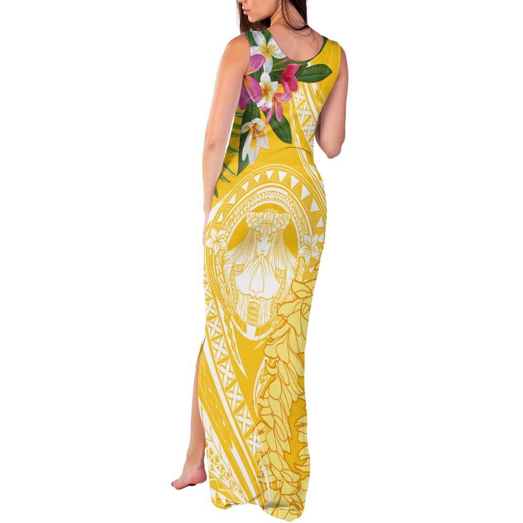Aloha Hawaii Oahu Tank Maxi Dress Wahine with Ilima Lei