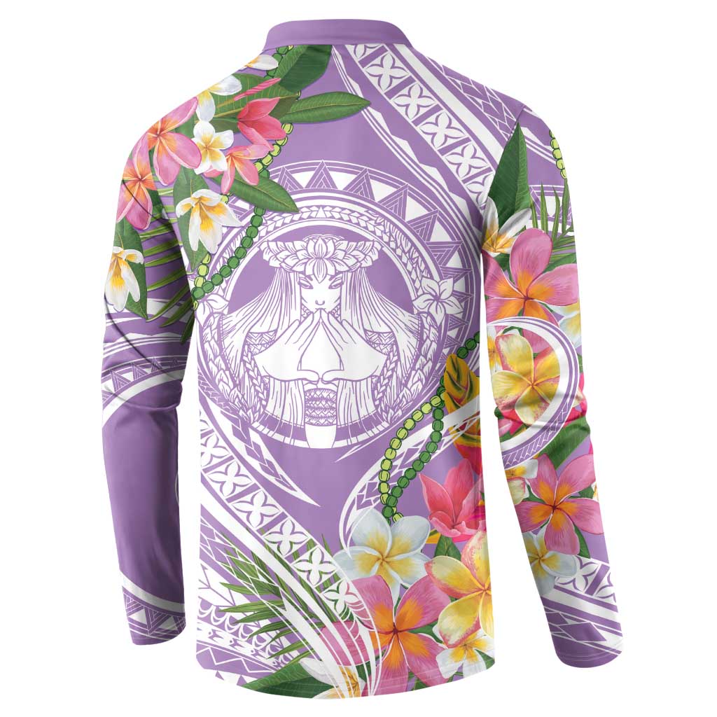 Aloha Hawaii Kauai Button Sweatshirt Frangipani Mix Mokihana Lei