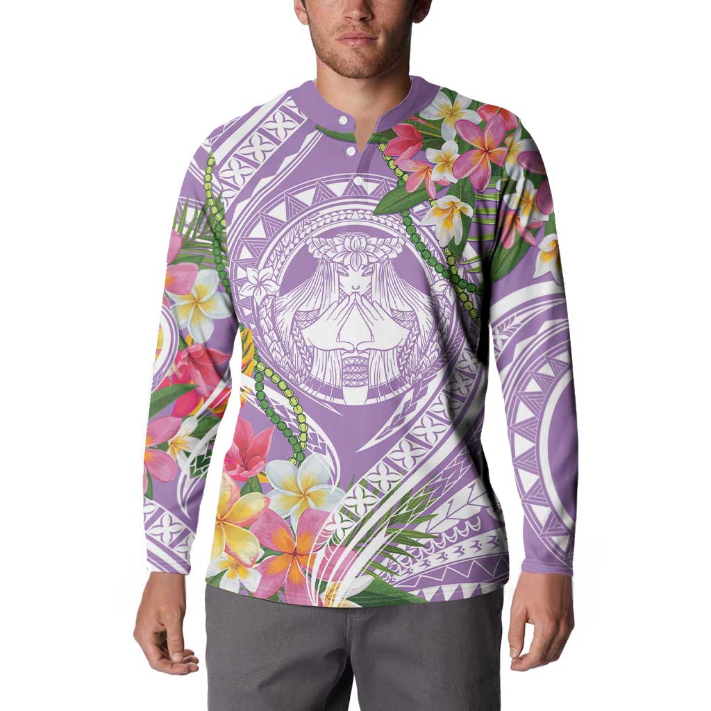 Aloha Hawaii Kauai Button Sweatshirt Frangipani Mix Mokihana Lei