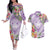 Aloha Hawaii Kauai Couples Matching Off The Shoulder Long Sleeve Dress and Hawaiian Shirt Frangipani Mix Mokihana Lei