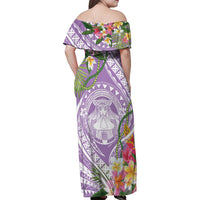 Aloha Hawaii Kauai Family Matching Off Shoulder Maxi Dress and Hawaiian Shirt Frangipani Mix Mokihana Lei