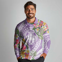 Aloha Hawaii Kauai Long Sleeve Polo Shirt Frangipani Mix Mokihana Lei