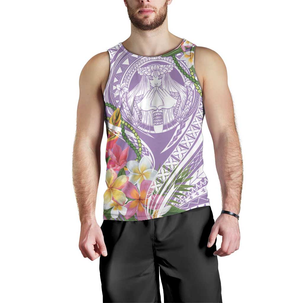 Aloha Hawaii Kauai Men Tank Top Frangipani Mix Mokihana Lei