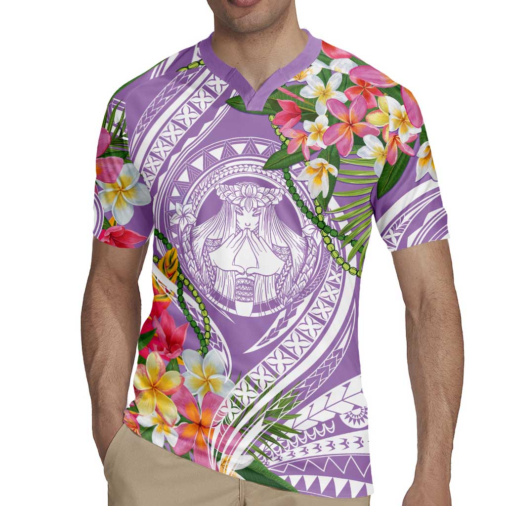 Aloha Hawaii Kauai Rugby Jersey Frangipani Mix Mokihana Lei