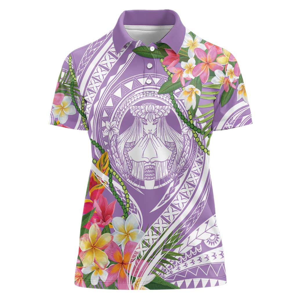 Aloha Hawaii Kauai Women Polo Shirt Frangipani Mix Mokihana Lei