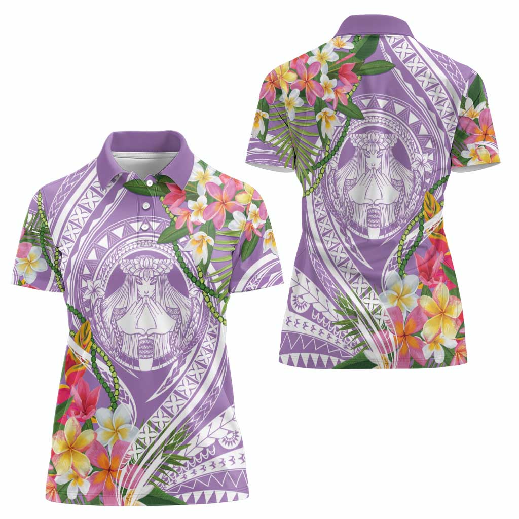 Aloha Hawaii Kauai Women Polo Shirt Frangipani Mix Mokihana Lei