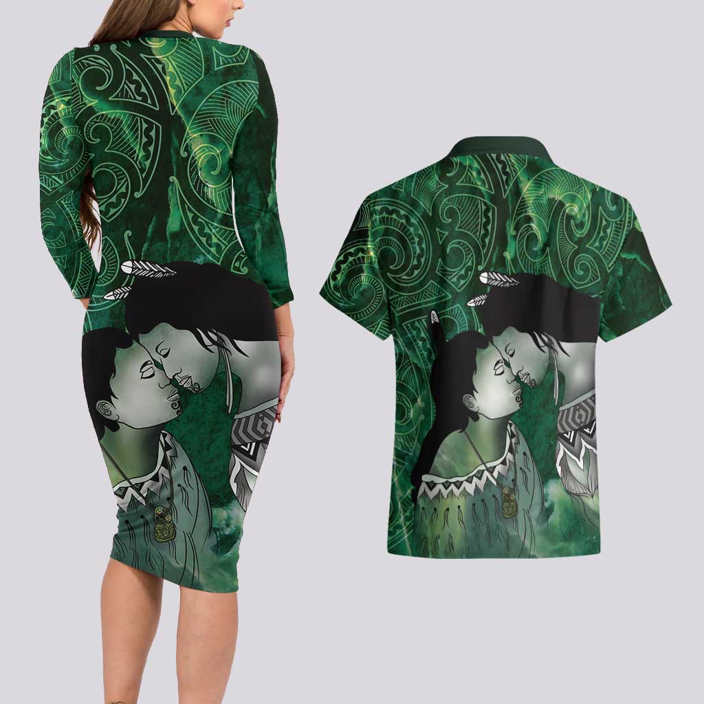 New Zealand Aroha Koe Mama Couples Matching Long Sleeve Bodycon Dress and Hawaiian Shirt Maori Hongi - Pounamu