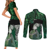 New Zealand Aroha Koe Mama Couples Matching Short Sleeve Bodycon Dress and Long Sleeve Button Shirt Maori Hongi - Pounamu
