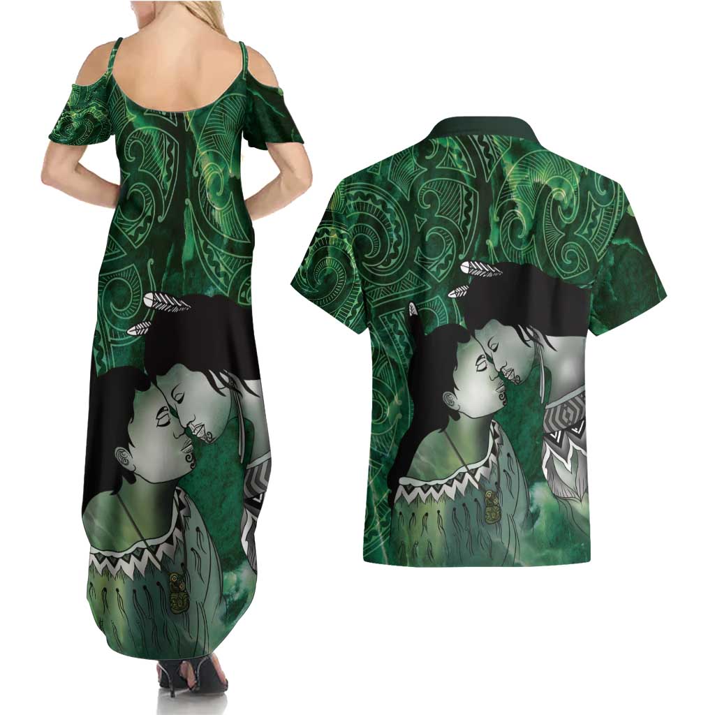 New Zealand Aroha Koe Mama Couples Matching Summer Maxi Dress and Hawaiian Shirt Maori Hongi - Pounamu