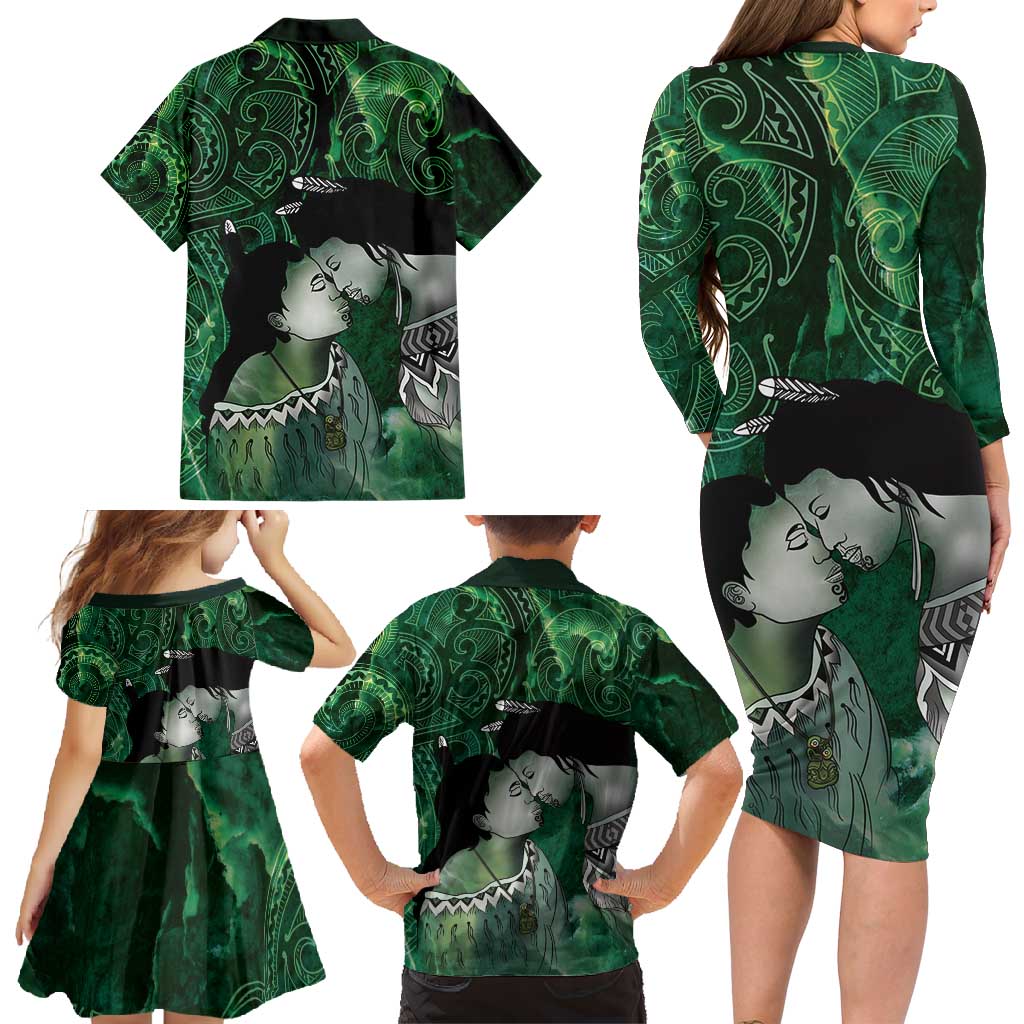 New Zealand Aroha Koe Mama Family Matching Long Sleeve Bodycon Dress and Hawaiian Shirt Maori Hongi - Pounamu
