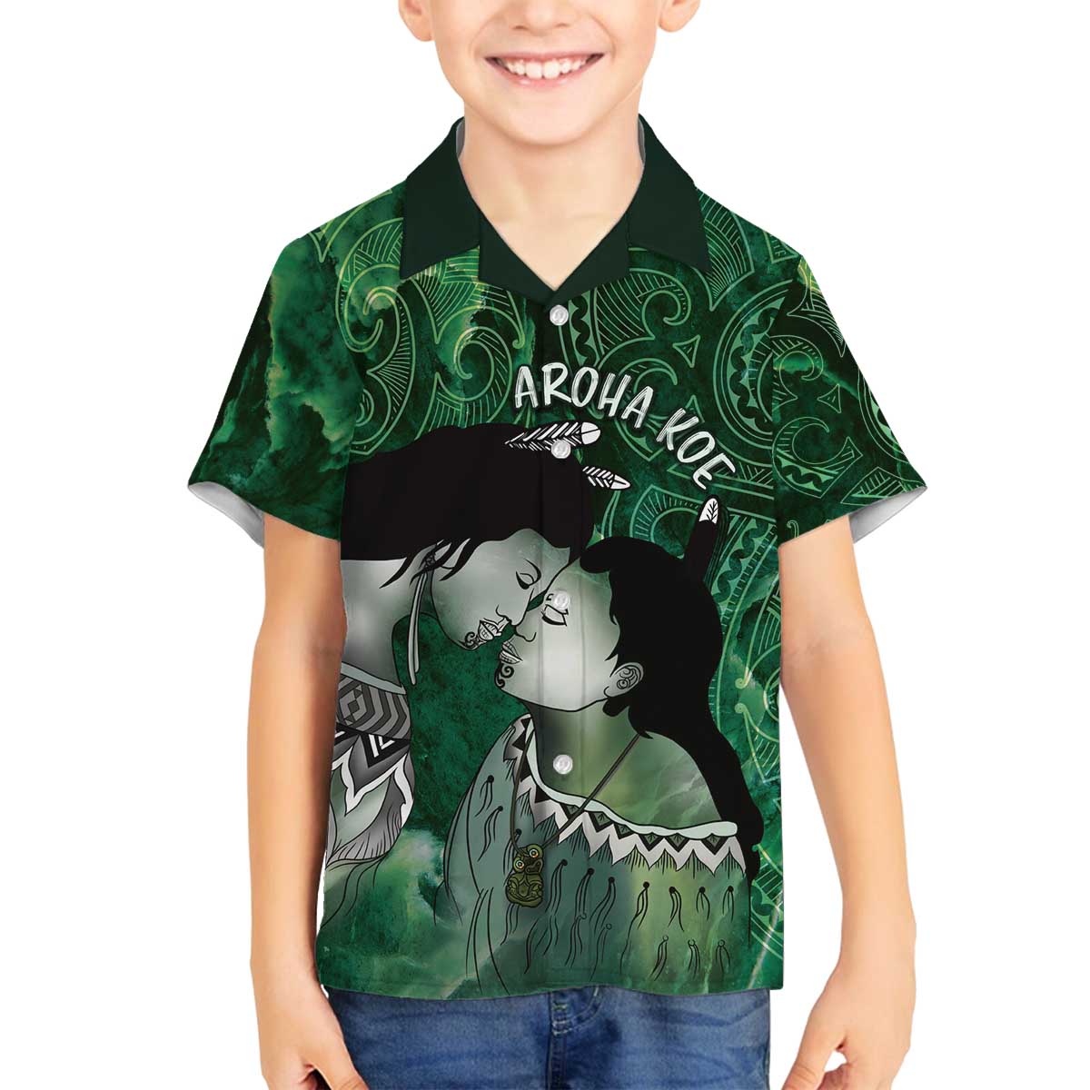 New Zealand Aroha Koe Mama Family Matching Off The Shoulder Long Sleeve Dress and Hawaiian Shirt Maori Hongi - Pounamu