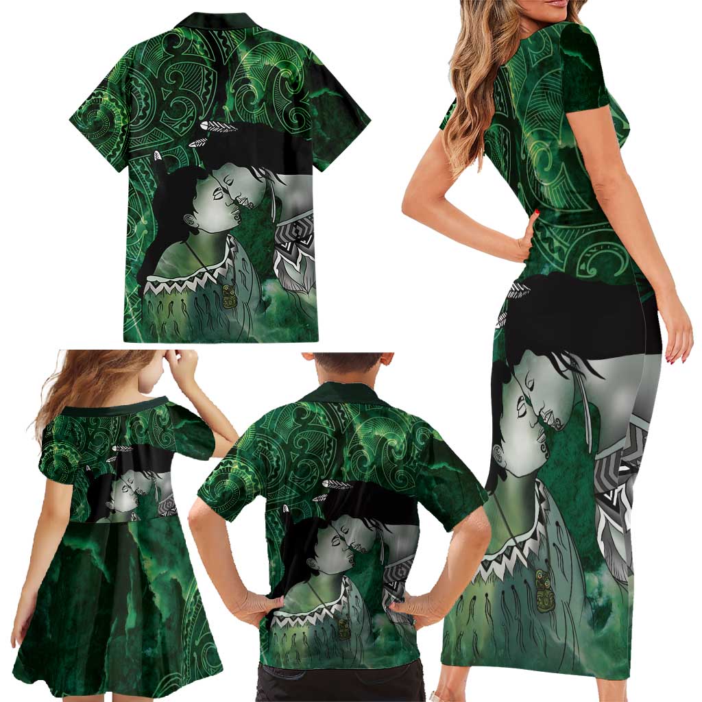 New Zealand Aroha Koe Mama Family Matching Short Sleeve Bodycon Dress and Hawaiian Shirt Maori Hongi - Pounamu