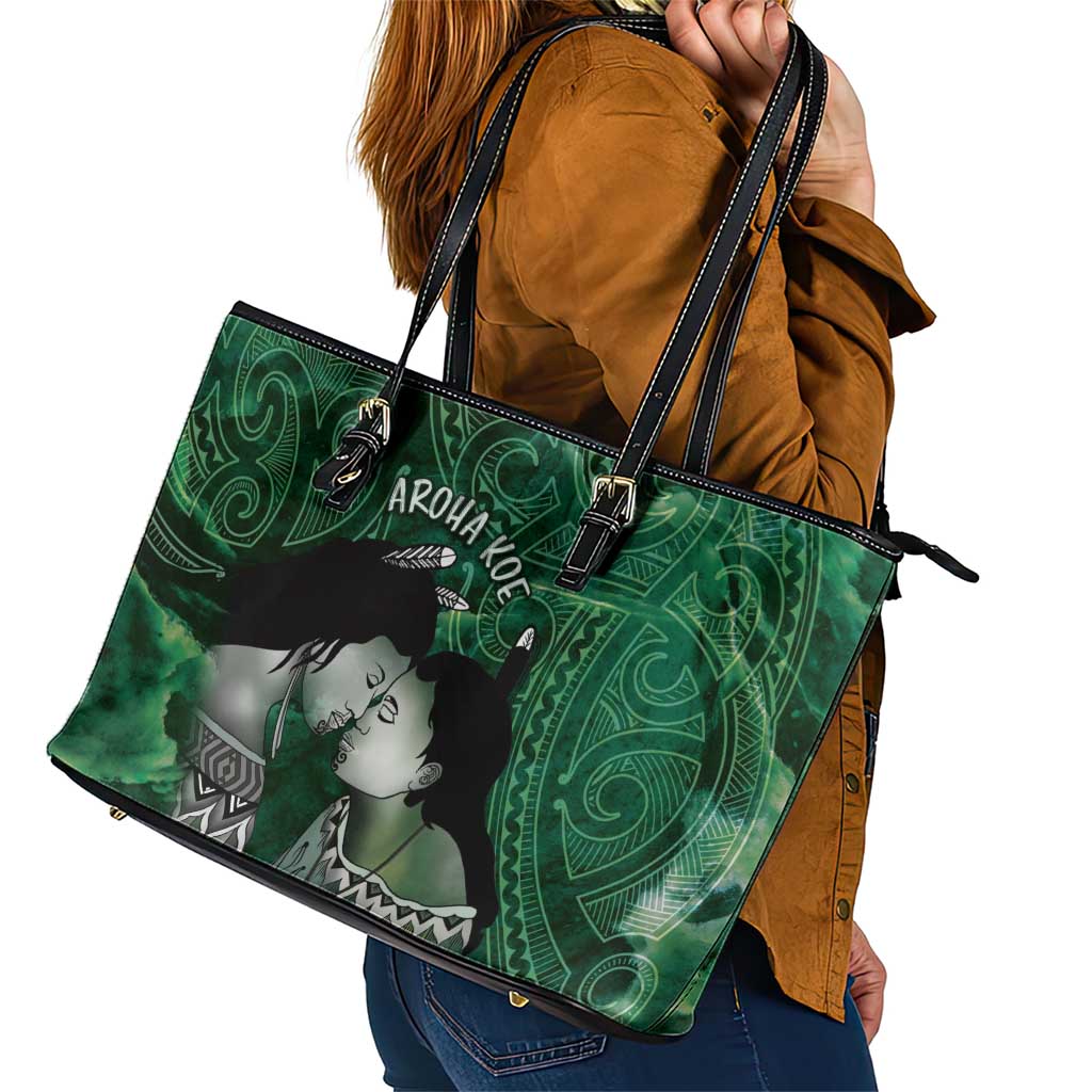 New Zealand Aroha Koe Mama Leather Tote Bag Maori Hongi - Pounamu
