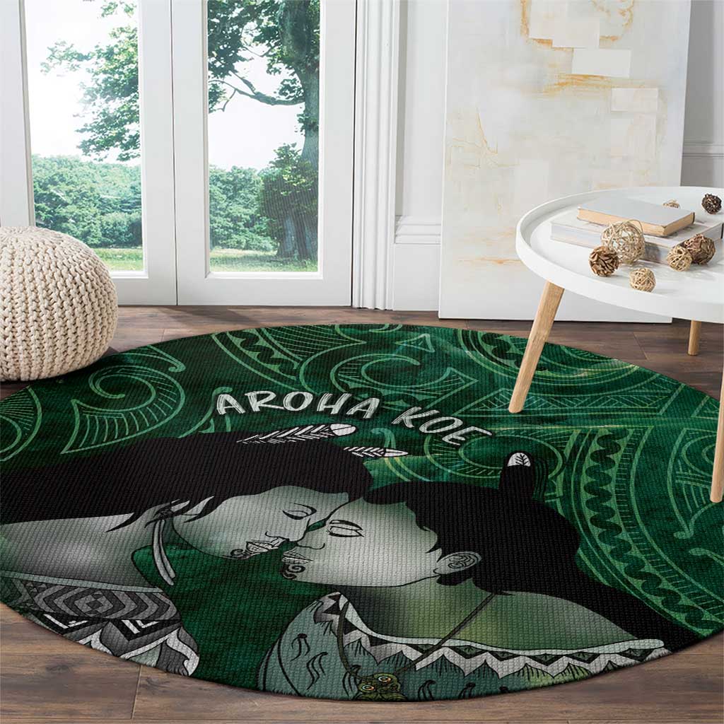 New Zealand Aroha Koe Mama Round Carpet Maori Hongi - Pounamu