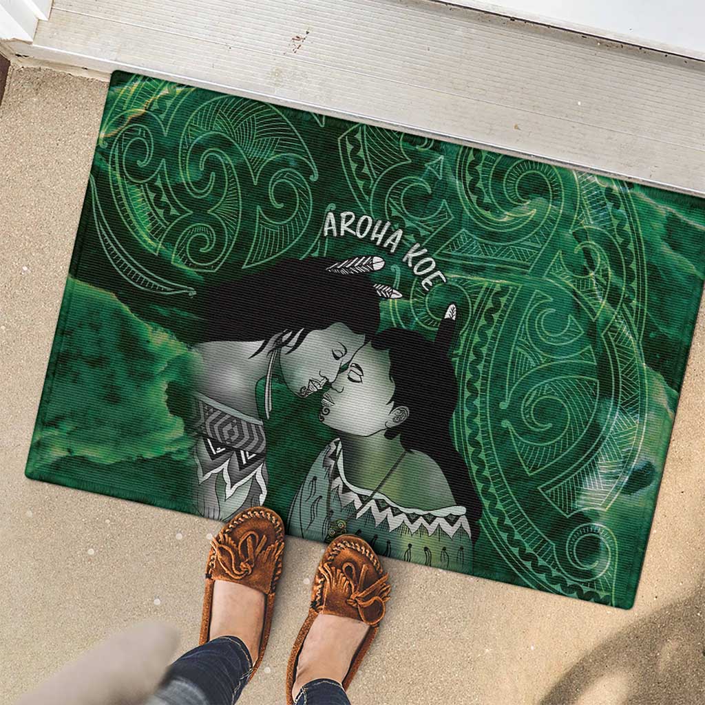 New Zealand Aroha Koe Mama Rubber Doormat Maori Hongi - Pounamu