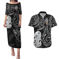 Kia Hara Te reo Maori Couples Matching Puletasi and Hawaiian Shirt Manaia Moko Pattern