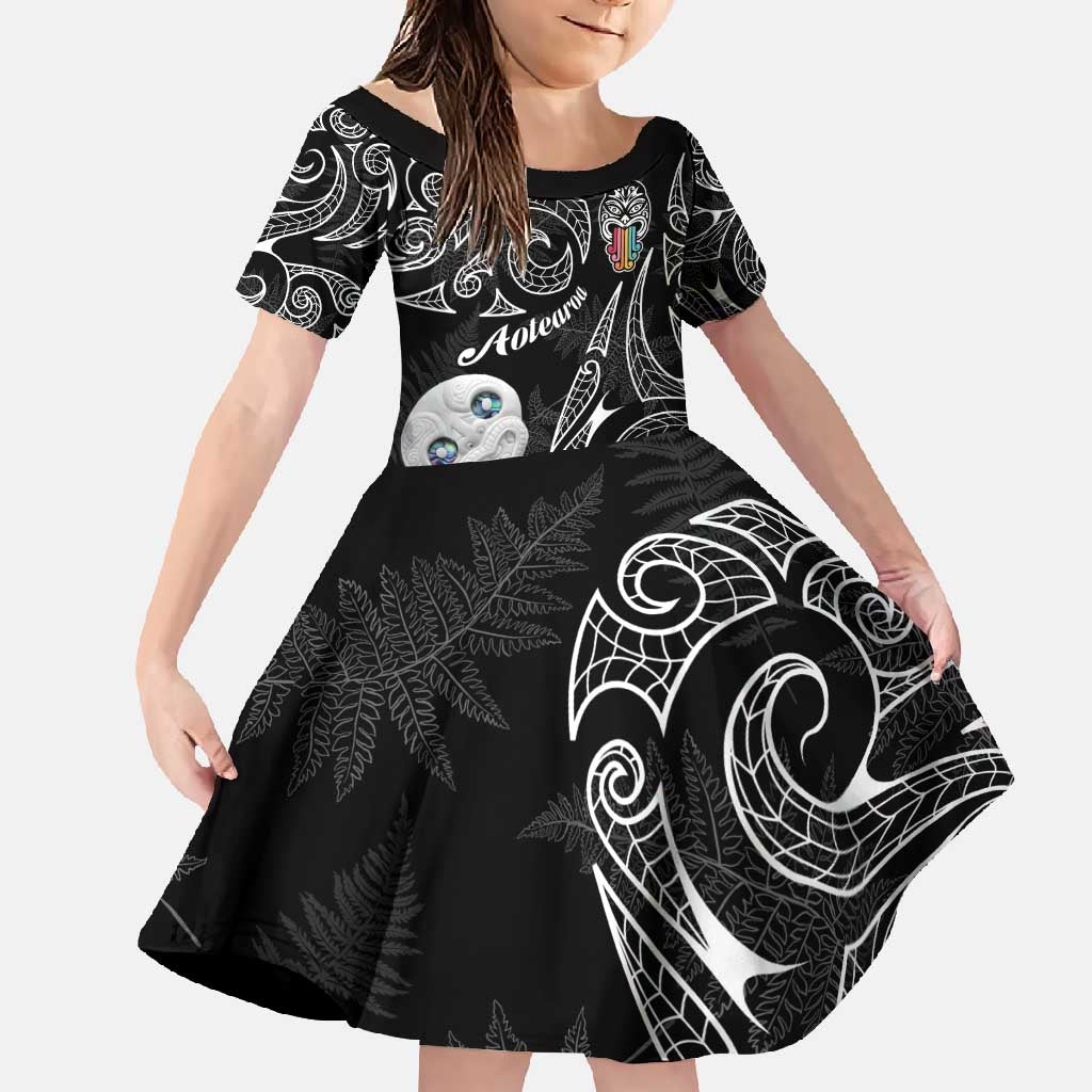 Kia Hara Te reo Maori Family Matching Off Shoulder Maxi Dress and Hawaiian Shirt Manaia Moko Pattern