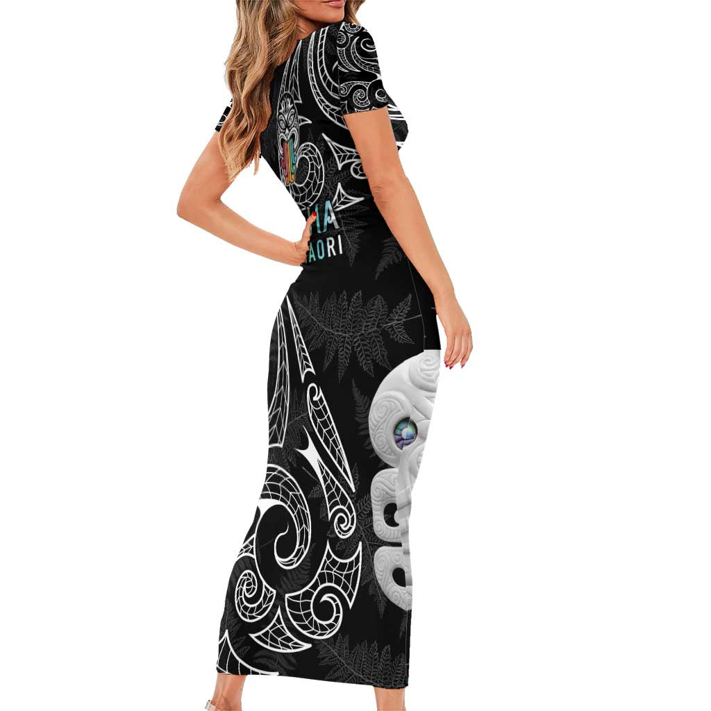 Kia Hara Te reo Maori Family Matching Short Sleeve Bodycon Dress and Hawaiian Shirt Manaia Moko Pattern
