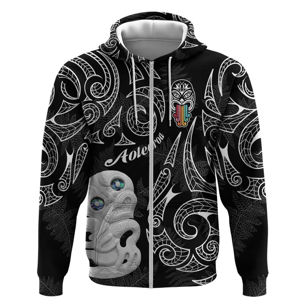 Kia Hara Te reo Maori Zip Hoodie Manaia Moko Pattern