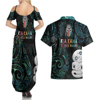 Kia Hara Te reo Maori Couples Matching Summer Maxi Dress and Hawaiian Shirt Manaia Moko Mix Paua Shell