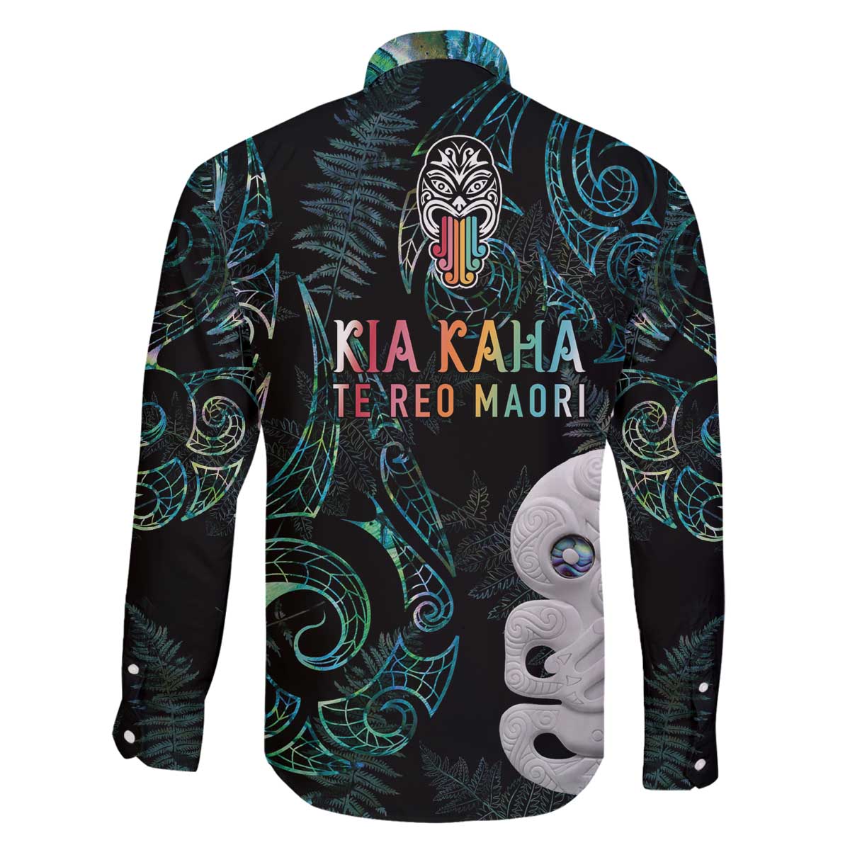 Kia Hara Te reo Maori Family Matching Off The Shoulder Long Sleeve Dress and Hawaiian Shirt Manaia Moko Mix Paua Shell
