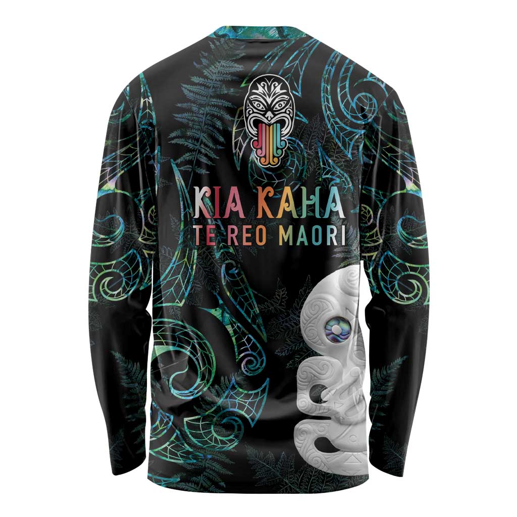Kia Hara Te reo Maori Long Sleeve Shirt Manaia Moko Mix Paua Shell