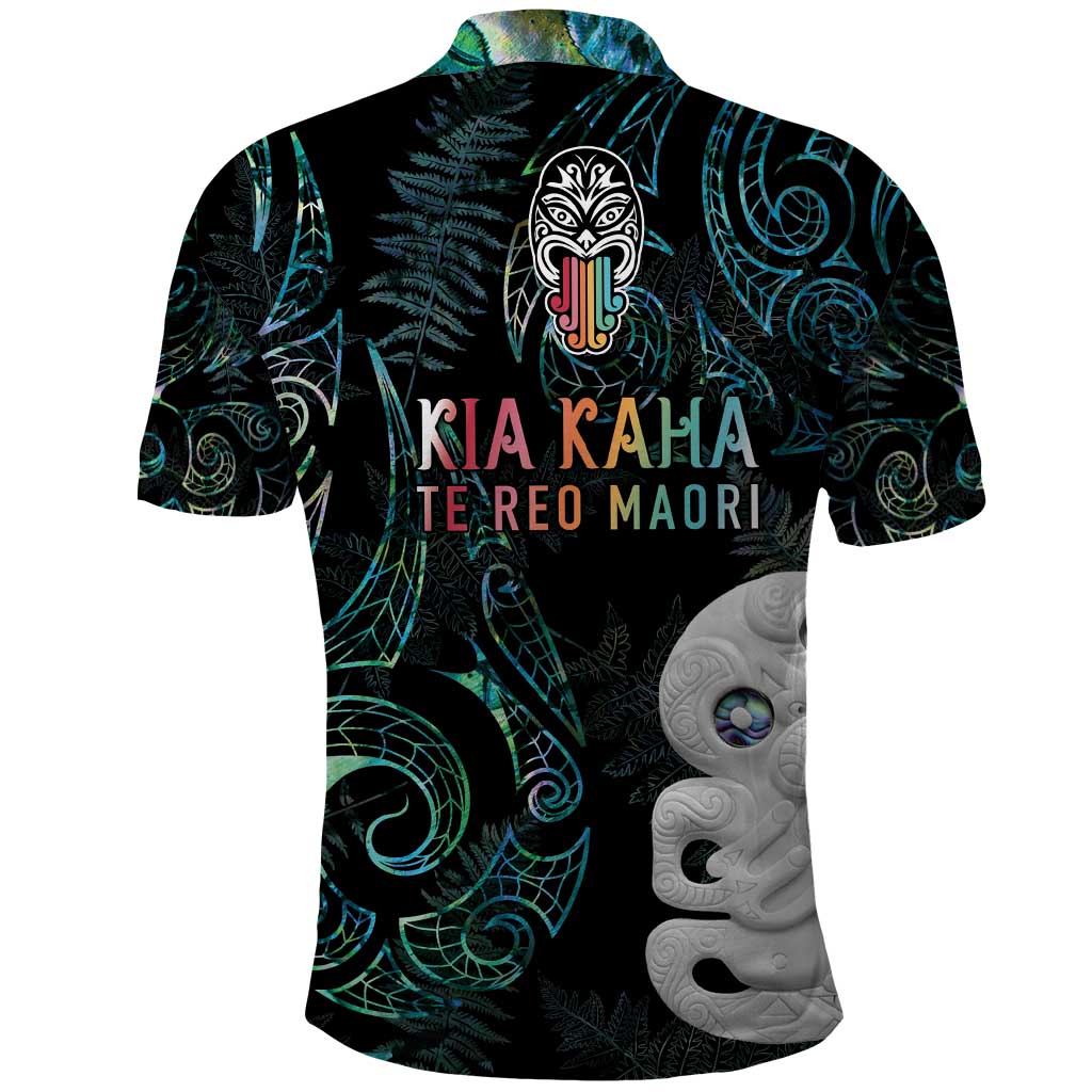 Kia Hara Te reo Maori Polo Shirt Manaia Moko Mix Paua Shell