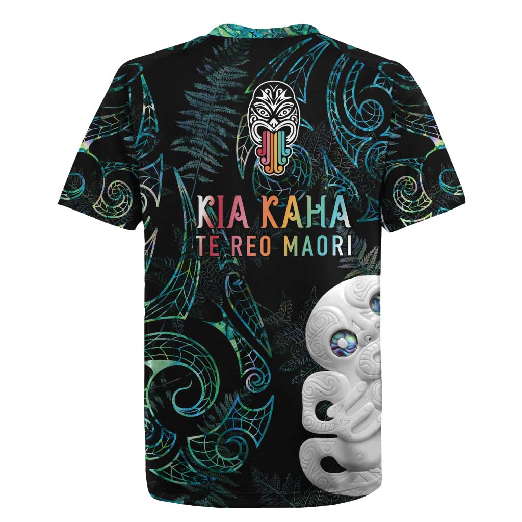 Kia Hara Te reo Maori Rugby Jersey Manaia Moko Mix Paua Shell