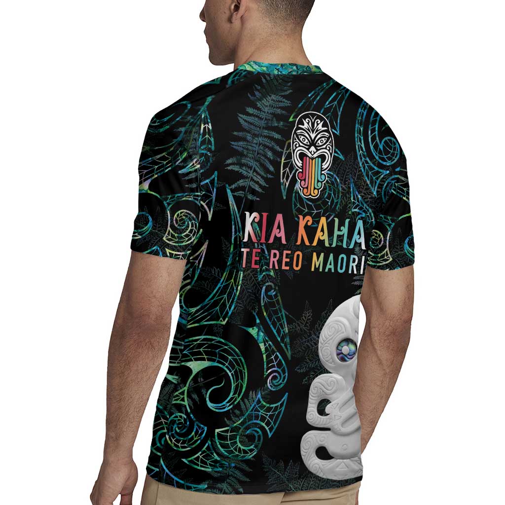 Kia Hara Te reo Maori Rugby Jersey Manaia Moko Mix Paua Shell