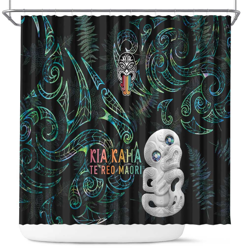 Kia Hara Te reo Maori Shower Curtain Manaia Moko Mix Paua Shell LT7 Green - Polynesian Pride